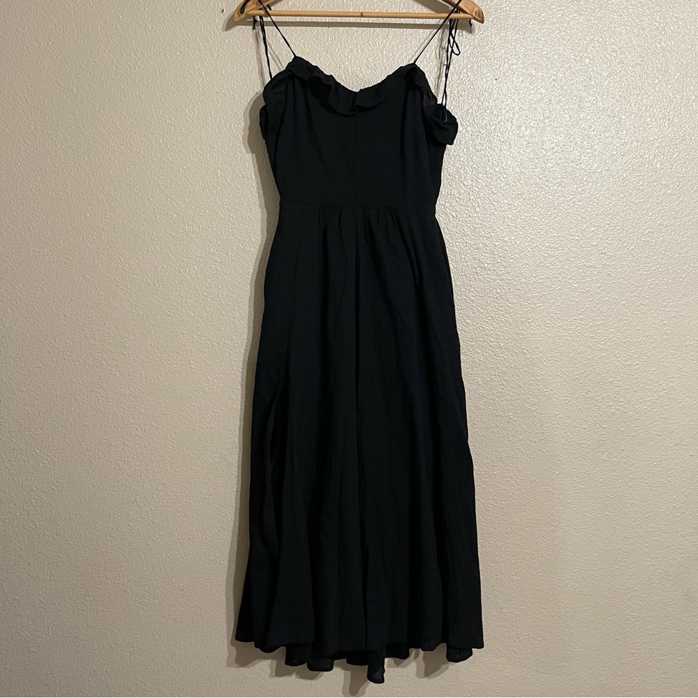 Reformation‎ Selma Black Ruffle-Trim Midi Dress with Side Slit - Picture 16 of 16